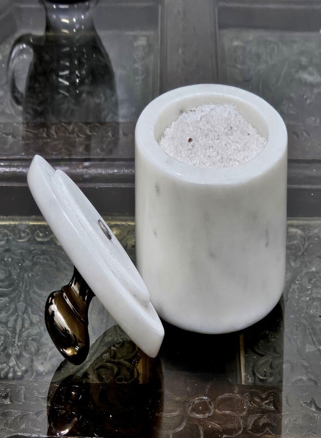 KLEO Marble Salt and Spice Holder with Lid | Small Container | Stone Salt Box/Canister for Kitchen and Dining | Saunf Holder (White) - Image 4